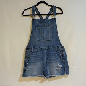 Abercrombie & Fitch Distressed Denim Overall Shorties - Medium Wash - L